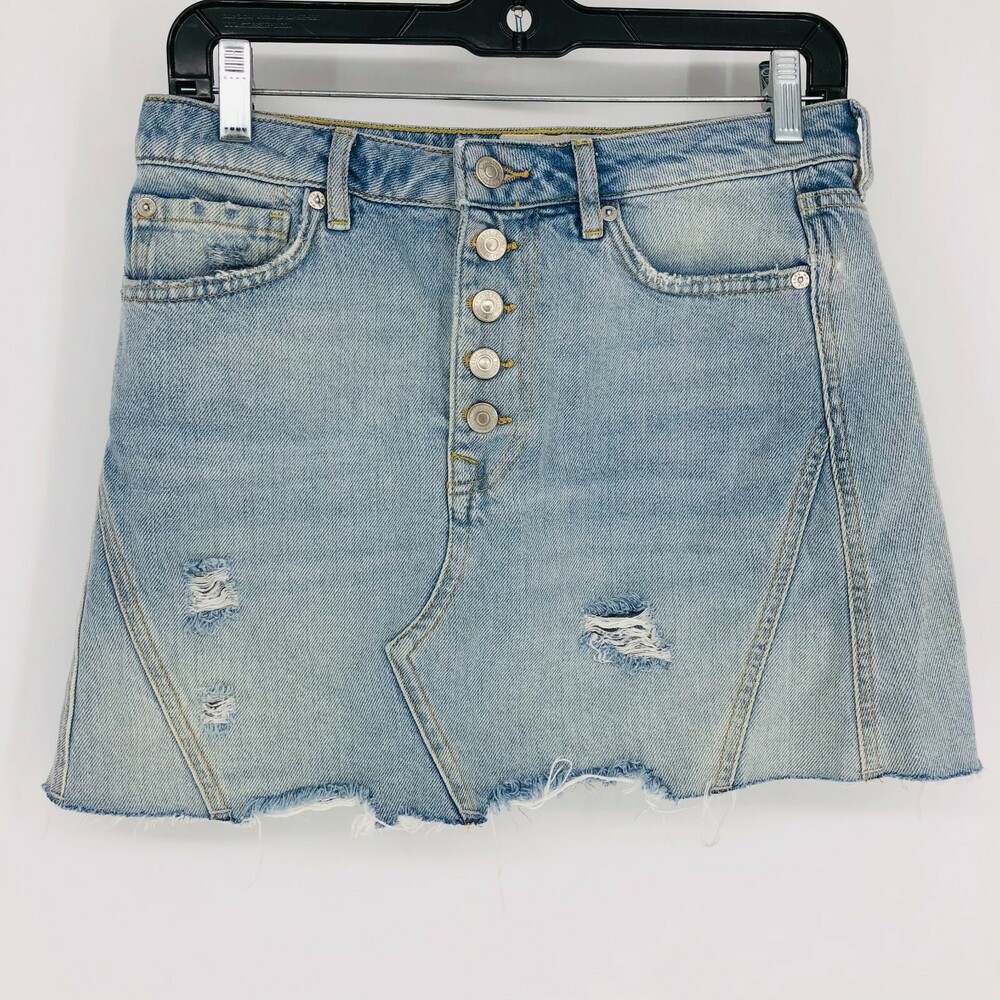 Free People We The Free Denim Jeans Skirt Button Fly Medium Wash Women's Size 27